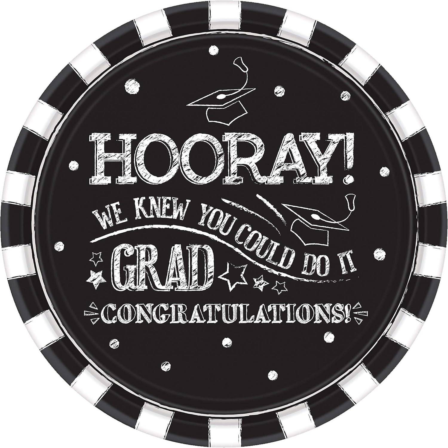10.5" Paper Plates - Hooray Grad Black & White (18ct)