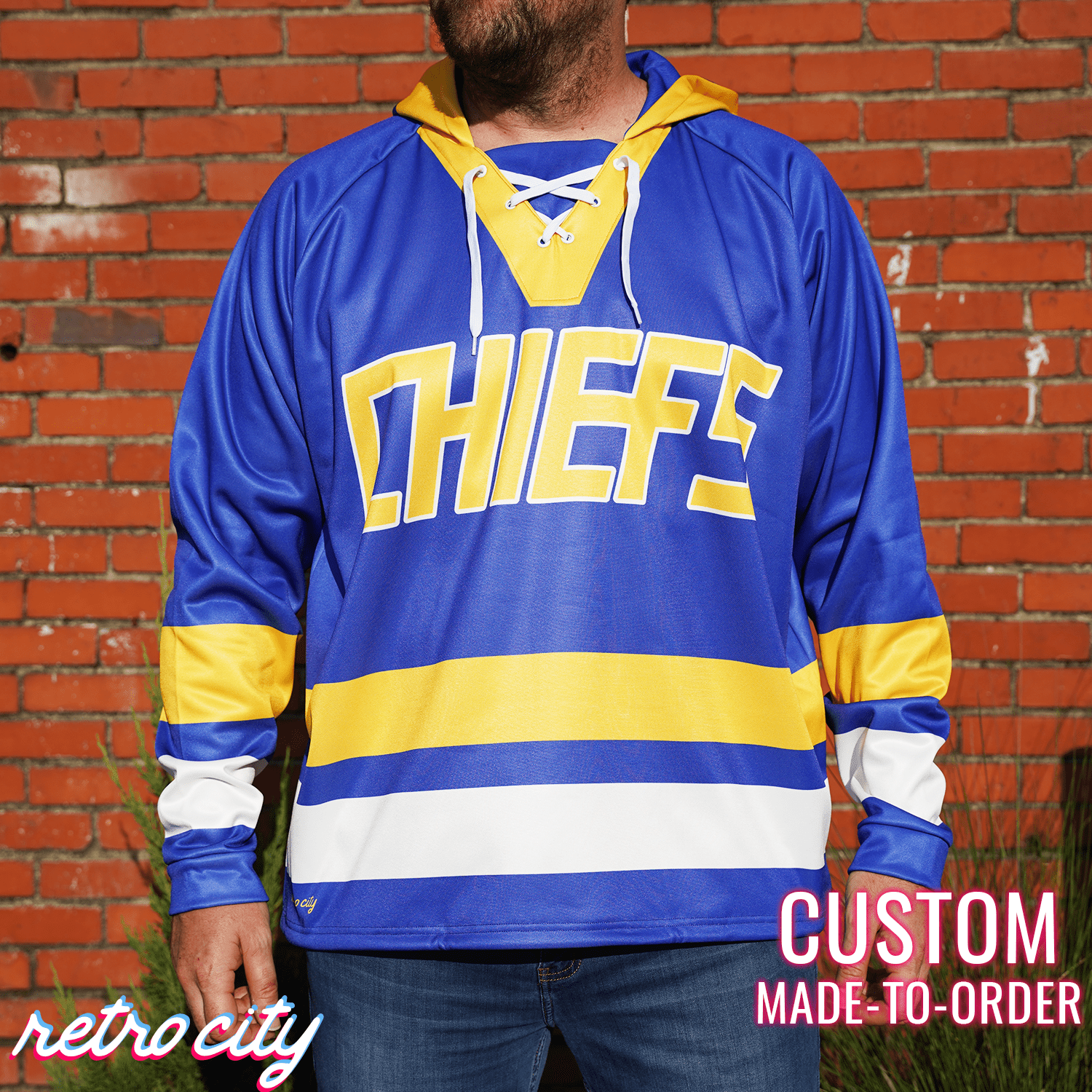 Charlestown Chiefs Slap Shot Custom Lace-Up Hockey Hoodie Sweater