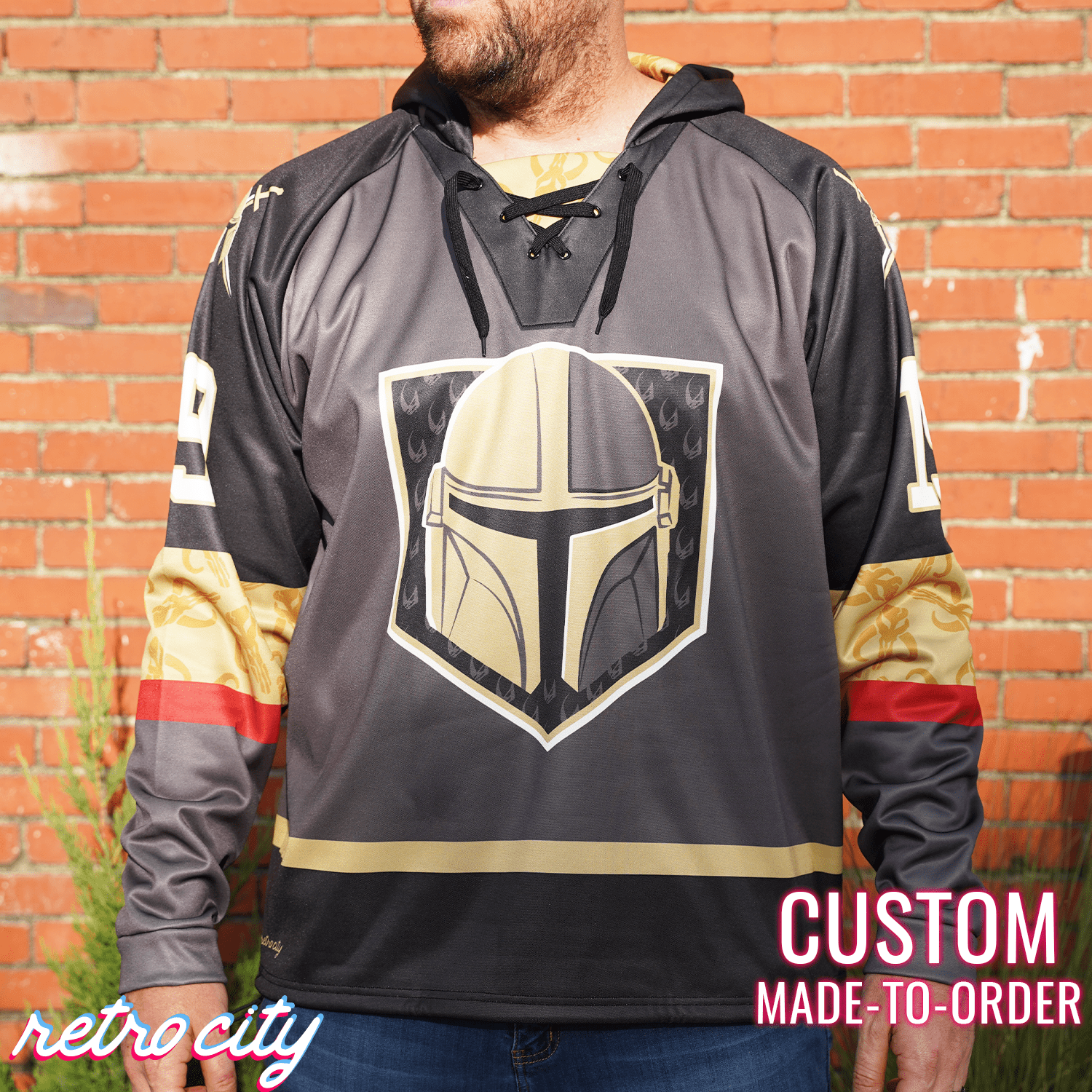 Mando Bounty Hunter Custom Lace-Up Hockey Hoodie Sweater