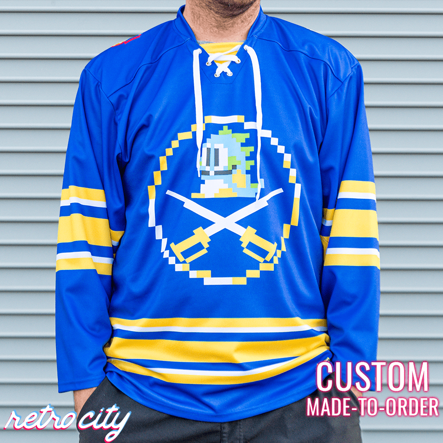 'Buffalo Bobbles' Buffalo Sabres Bubble Bobble 8-Bit Custom Hockey Jersey