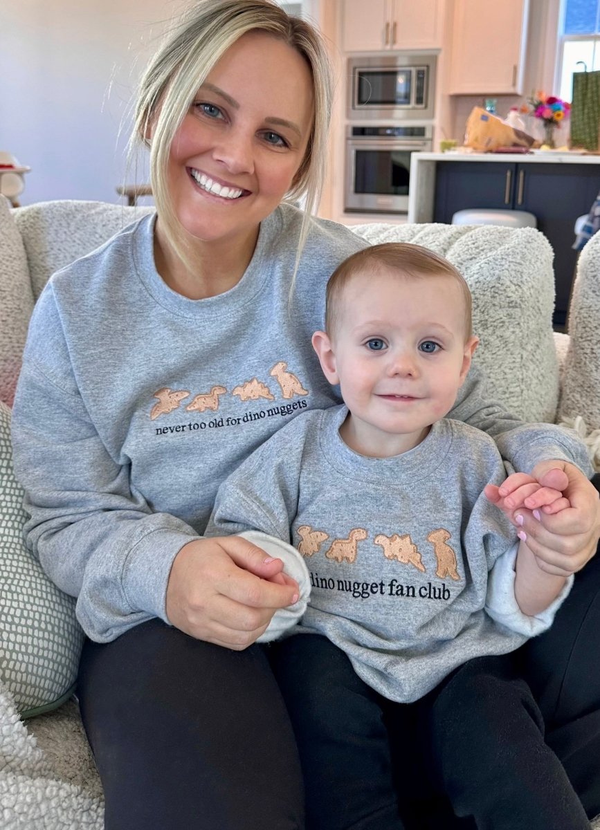 'Never Too Old For Dino Nuggets' Embroidered Crewneck Sweatshirt
